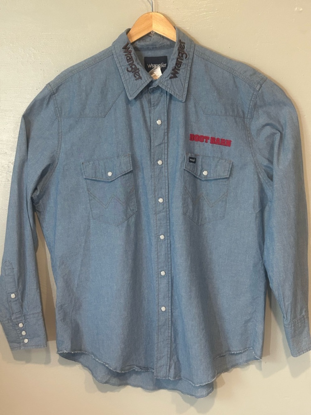 Wrangler Men's Light Blue Western Denim Shirt - Boot Barn Embroidered